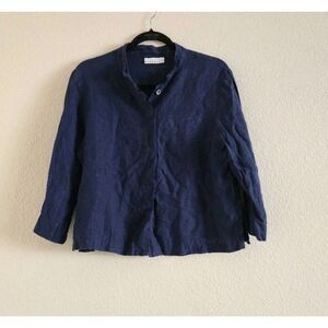 Bryn Walker Linen Top andarin collar Boxy Shirt Lagenlook Size M Blue